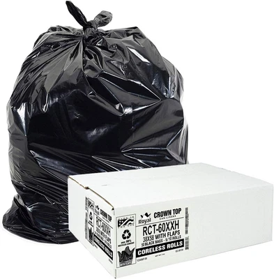 55 Gallon Heavy Duty Trash Bags - 2.0 MIL, 38" X 58", Black, 50 Pack
