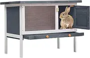 BECLOH Elevated Wooden Rabbit Hutch, Indoor/Outdoor Bunny Cage with Weatherproof Green Asphalt Roof,Slide Bolt Latch and Removable Tray for Rubbit,Guinea Pig,Hamster (Grey, 90L x 45W x 65H)