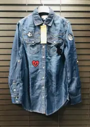TRUE RELIGION Patch Georgia Fossil Button Up Denim Elongated Shirt Tunic XS (S?)