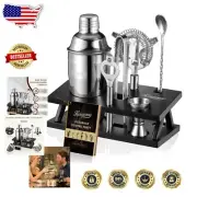 Elegant Bartender Kit: 6-Piece Stainless Steel Cocktail Set with Wooden Stand