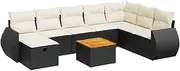 vidaXL Garden Sofa Set - 9 Piece Black Poly Rattan Modular Furniture with Cushions and Storage for Outdoor Patio, Garden, Backyard, Terrace
