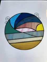 Stained Glass Sunset Beach Wave Surfs Up Art Deco suncatcher Usa Handcrafted