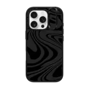 iPhone 16 Pro Impact Ring Stand Case MagSafe Compatible Marble Transparent Trippy Wavy Swirl Black Spiral Warp Twirl Retro 70s Psychedelic Acid Groovy Abstract Pattern