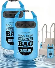 2 Pack 25lb Heavy Duty Pool Ladder Weights, Universal Above Ground Pool Step Sand Bags with Handles, 500D PVC Durable Waterproof & Foldable Sandbags for Swimming Pool Stairs (Sky Blue)