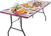 Camping Picnic Table,Dustproof Fitted Table Cloth Rectangle | Striped Pattern Table with Flannel Backing 72X30Inch for Kitchen Dining BBQ Picnics
