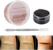 MEICOLY 3pcs SFX Special Effects Makeup Kit - Fake Nose Putty, Scar Wax, Fake Blood Scab Gel, Dark