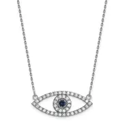 14k White Gold Medium Diamond and Sapphire Evil Eye Necklace