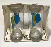Vtg Retro MCM Anchor Hocking KITE PATTERN Colorful Iced Tea Glasses Set of 4 NIB