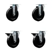 5 Inch Hard Rubber Wheel Swivel Top Plate Caster Set with 2 Posi Brakes SCC