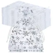 100Pcs Christmas Organza Gift Bags, 4x6 Snowflake Mesh Drawstring for Xmas We...