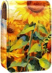 Travel Lipstick Organizer Case,Lipstick Case Portable Makeup Bag with Mirror,Watercolor Field Sunflower