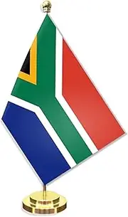 South Africa Desk Small Flag Set,5×8 Inch Mini South Africans Desktop Banner,12" Metal Solid Pole Decor,Tiny Digital Printed Polyester Banner With Golden Base