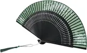 GARVALON Hand Fan Chinese Style Folding Fan for Dance Stage Shows Photo Prop Green Raindrop Motif Portable