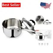 Elegant 3.5 Qt Stainless Steel Saucepan with Strainer Lid and Dual Spouts