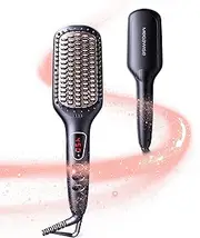 [MEGAWISE] Pro Ceramic Ionic Hair Straightener Brush for Home Salon, Straightening Hair Brush with 20s Heating Tech, Auto-Off, Anti-Scald with Universal Dual Voltage,Rotatable Power Cord, Black