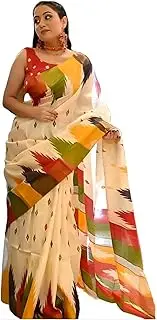 [C J Enterprise] Women’s Pure Linen Cotton Banarasi Soft Silk Saree With Blouse Piece For Wedding (Triangular)