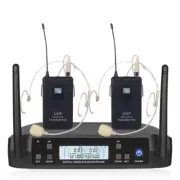 UHF Dual Channels Wireless Microphone Cordless Headset Mic System for Stage Home