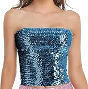 [Generic] 2X Shirts for Women Womens Sparkling Sequins Stretch Clubwear Tube Top Camisoles Plus Size