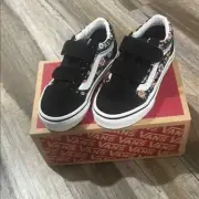 Vans Toddler Old Skool V Black Fun Floral Hook and Loop (No Tie) 3.5 NIB