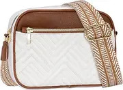 [Toptime] Crossbody Bags for Women, Quilted PU Leather Shoulder Bag with Adjustable Wide Strap, Small Camera Crossbody Purses for Women, Trendy White Handbag Multi Compartment for Travel Shopping Work,