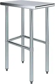 AmGood Stainless Steel Work Table Open Base | Removable Crossbar | NSF Certified | Kitchen Island Food Prep | Laundry Garage Utility Bench (15" Long x 24" Deep)