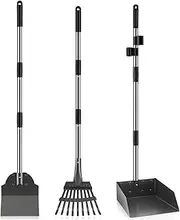 Pooper Scooper, Long Handle Dog Pooper Scooper, Heavy Duty Stainless Steel Rake with Tray & Spade Set for Pet Waste Removal, for Grass, Dirt or Gravel