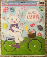 Hello Easter Bunny On A Bicycle Vinyl Static Window Clings One Sheet