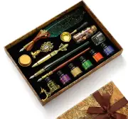 Feather Calligraphy Pen and Ink Set with Vintage Writing Keel Pen Glass Dip