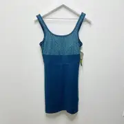TITLE NINE Connelly Trellis Activewear Dress Cross Back Built In Bra Blue Sz M