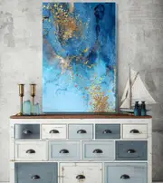 Blue Gold Abstract Stretched Canvas Print A364