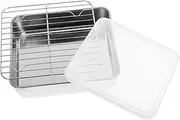 NOLITOY 1 Set Outdoor Grilling Pan Cool Rectangular Roast Stainless Lid Cook Steel Oven- Dumpling Freezer Oven Grill Basket Food Storage Container BBQ Grill Accessories Silica Gel