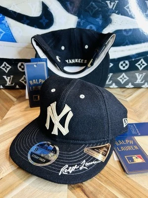Polo Ralph Lauren New Era Yankees Retro Wool Leather Strap back Black OSFA Rare
