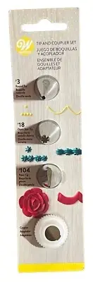 NEW WILTON CAKE TIPS & COUPLER #3 ROUND #18 OPEN STAR #104 PETAL TIP