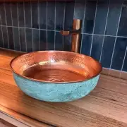 Vintage Handcrafted Green Patina Moroccan Hammered Copper Sink - Rustic Bathroom