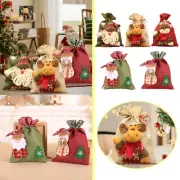 Christmas Decorations 5 Piece Set Set Drawstring Bag Santa Snowman Linen Bag