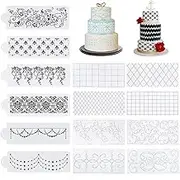 BINBE 14 Pcs Cake Decorating Stencils Floral Wedding Cake Stencil Floral Cake Templates Spray Floral Cake Molds Hollow Lace Cake Decoration Molds DIY Baking Decor Mold for Cake Decoration