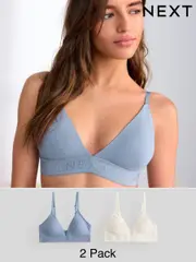 Blue/Ecru Cotton Logo Triangle Ultimate Comfort Bralets 2 Pack (AM1907) | $41