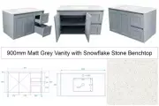 Warehouse Clearance! 900mm Wall Hung Vanities with Stone Benchtops