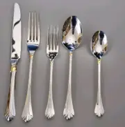 Mikasa Lyons Gold 5 Piece Stainless 18-8 Place Set(s) JAPAN *MINT UNUSED *NO BOX