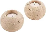 SPESHSTONES Travertine Tealight Candle Holders 3.5 Inch Stone Votive Candles Holder for Birthday & Wedding Party Decoration - Small Tea Lights Candles Set of 2 for Centerpiece Dining Table Decor