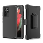 Samsung Galaxy S22 Ultra Compatible Case Cover With Shockproof Robot Armor Hard Plastic And Belt Clip - Black