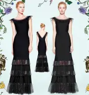 Tadashi Shoji Pauline Off Shoulder Ruffled Illusion Pintuck Dress Gown