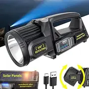 Rechargeable Spotlight, 2,000,000 Lumens Led Solar Spot Lights Outdoor Handheld Long Range Flashlight with 9 Modes, Solar Panels, USB Output, USB C, IPX5 Waterproof for Fishing Boating (Large)