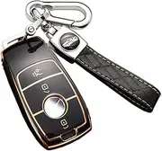 ontto Car Key fob Cover Fit for Mercedes Benz C-Class C180 C220 E S Class A220 W213 E200 E300 E220 E63S GLE 350 E43 AMG Smart Key case TPU Silicone Key Shell Key Holder Keychain Accessories Black