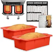 INFRAOVENS Air Fryer Silicone Loaf Pans for Instant Vortex Plus XL 8-quart, Baking Set, Non-Stick Cake Pan, Magnetic Conversion Chart, Bake Meatloaf, Bread in Double Basket, 2-Basket Airfryer by