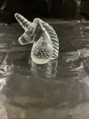 Crystal Glass Unicorn Head Paperweight Figurine Controlled Bubbles 4"