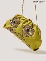 Monsoon Green Sora Embellished Satin Clutch Bag (H15911) | $127