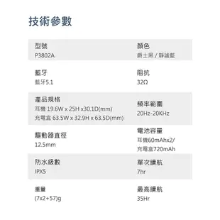 NOKIA諾基亞 真無線抗噪耳機-藍黑二色 P3802A 藍牙5.1 IPX5防水 ANC抗噪 (4.9折)