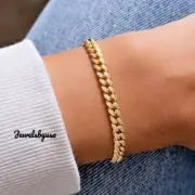 Women's Wedding Gift VVS MOISSANITE Pave Cuban Link Chain Bracelet 925 Silver