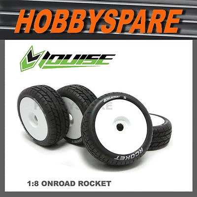 4 x LOUISE 1/8 ON ROAD CAR BUGGY WHEEL & TYRE WHITE B-Rocket KYOSHO BSD HSP